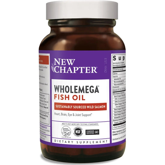 New Chapter Wholemega Fish Oil, 180 Softgels, 2000mg Wild Alaskan Salmon Oil Supplement with Omega-3, Vitamin D3, and Astaxanthin