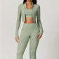 Workout Outfit ActiveWear 3 Pieces Workout Clothes Sports Bra High Waist Gym Leggings Long-Sleeved