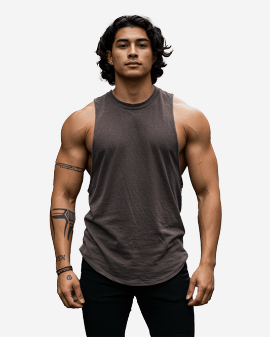 G WEST Men’s Gym Tank – Brown Workout Sleeveless Shirt
